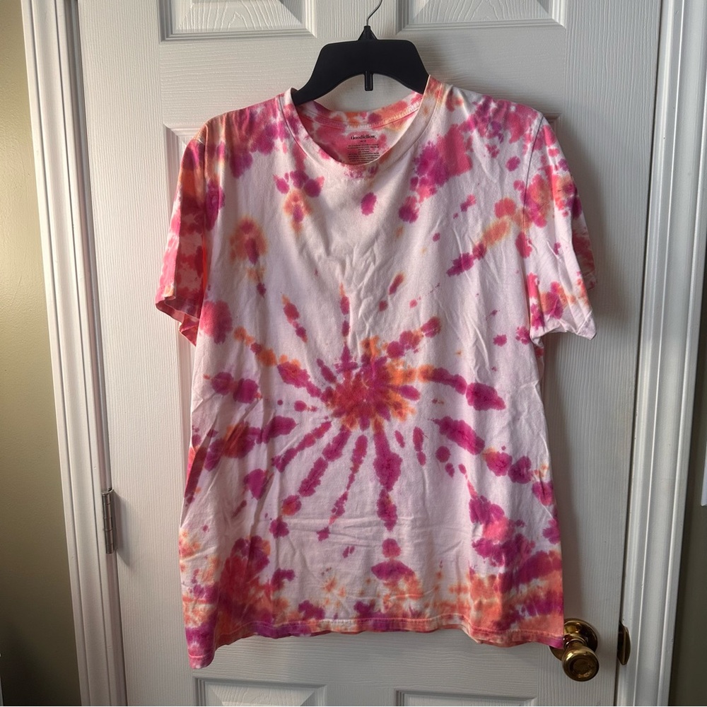 Goodfellow & Co Tie Dye Pink Orange Crew Neck Short Sleeve T-Shirt L